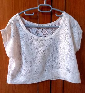 White Lace Cropped Top
