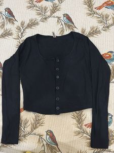 Black Button-Up Long Sleeve Tee