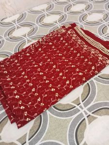 Embroidered Red Dupatta with Sequins