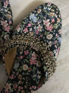 Floral Print Embellished Slip-on Sandals
