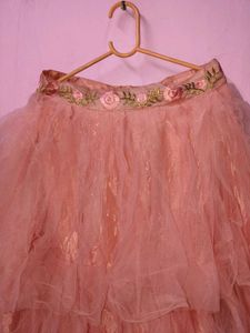 Pink Tiered Lehenga Choli with Floral Embroidery