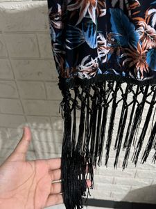 Boho Tropical Print Fringe Cami Top