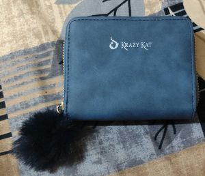 Krazy Kat Blue Wallet with Pom Po