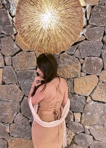 Elegant Beige Ribbed Maxi Dress