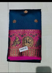Stunning Teal Saree with Pink Border