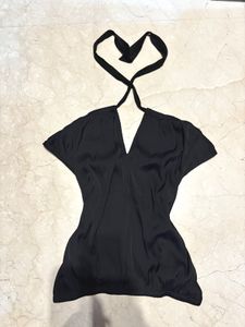 Chic Black Satin Halter Top