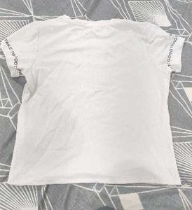 White Henley T-Shirt with Sleeve Print
