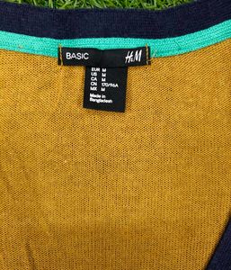 Imported Navy Cardigan with Striped Shoulders