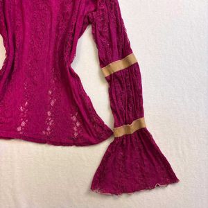 Y2k Vintage inspired Fuchsia Lace Bell sleeve Top