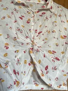 Boho Twist Front Floral Crop Shirt