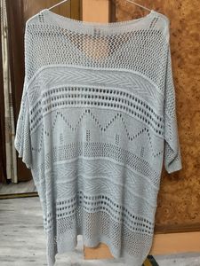 Light grey Knit V-Neck oversized Tunic Top