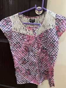 Floral Plaid Button-Up Top