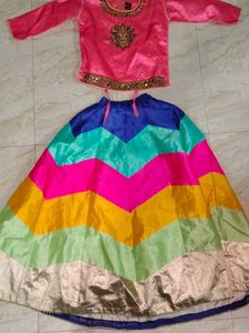 Girls Pink Cold Shoulder Top &amp; Chevron Skirt