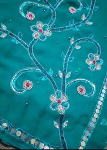Beautiful Teal Saree with Sequin Embroidery