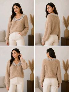 Fluffy Sweater with Lace Collar