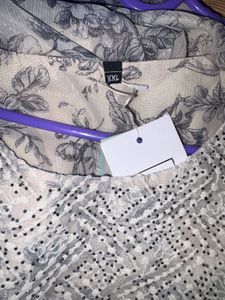 Silver glossy Floral Print Kurta with sequience