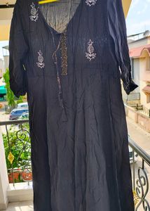 Elegant Black Anarkali Kurta with Gold Border