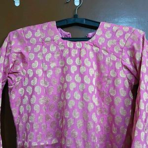 Pink Kurta Gold Print with pants