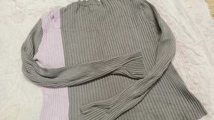 Asymmetrical Colorblock Ribbed Sweater