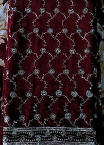 Maroon Embroidered Georgette Saree