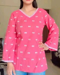 Elegant Pink Kurta with White Embroidery