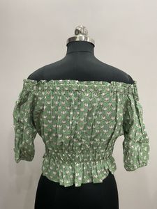 Green Floral Off-Shoulder Top