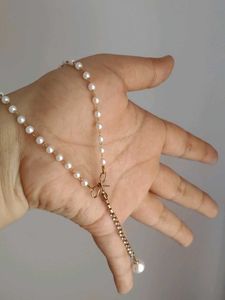 Korean Style Pearl Necklace with Rhinestone Bow Pe