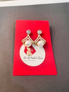 Pearl &amp; Crystal V-Drop Earrings
