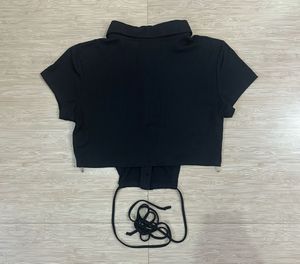 New Black Ribbed Cut-Out Crop Top