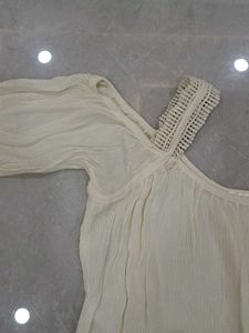 Boho Off-Shoulder Cream Tunic Top