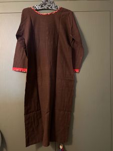 Brown Kurta with Red Accents