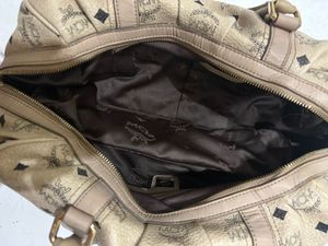 MCM Cognac Visetos Coated Canvas Boston Bag