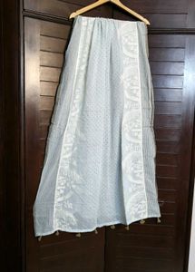 Light Blue Lucknawi Chikankari Dupatta with Tassel