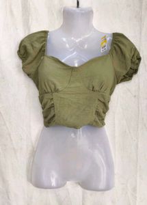 6216. Chic Ruched Puff Sleeve Crop Top