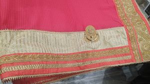 Embroidery Pink Saree With Blouse