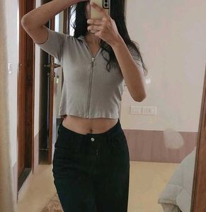 Ribbed Crop Top - Grey