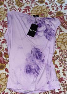 Purple Tie-Dye One-Shoulder Top