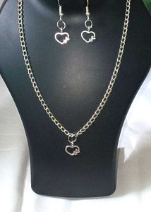 Heart Metal Pendant Chain Necklace &amp; Earring Set