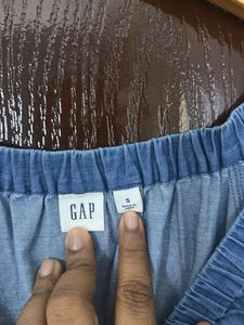 GAP Denim V-Neck Smocked Waist Midi Dress