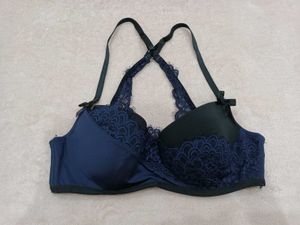 Lace Trimmed Navy Blue Bra