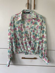 Floral Print Wrap Blouse