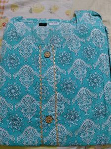 Turquoise Blue Printed 3-Piece Kurta Set