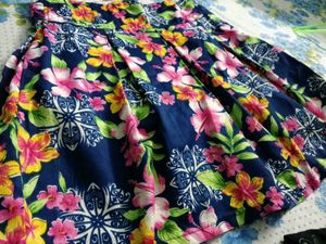 Navy Floral Pleated Skirt