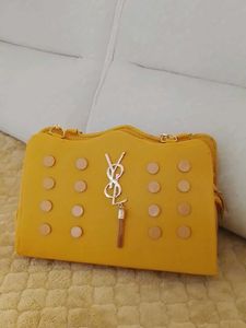 Stylish Yellow Tote Bag with Gold Accents