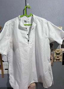 Men's White Band Collar Kurta