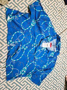Blue Abstract Print Boxy Shirt