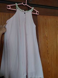 Elegant Pink Pearl Neck Dress