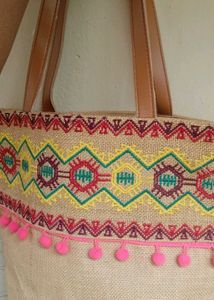 Embroidered Jute boho Bag
