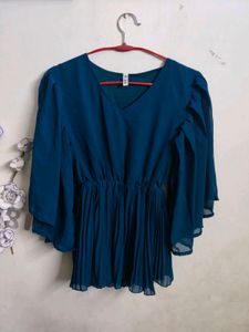 Stylish Blue Bell Sleeved Top