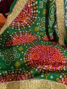 Stunning Red &amp; Green Bandhani Saree  unstitche